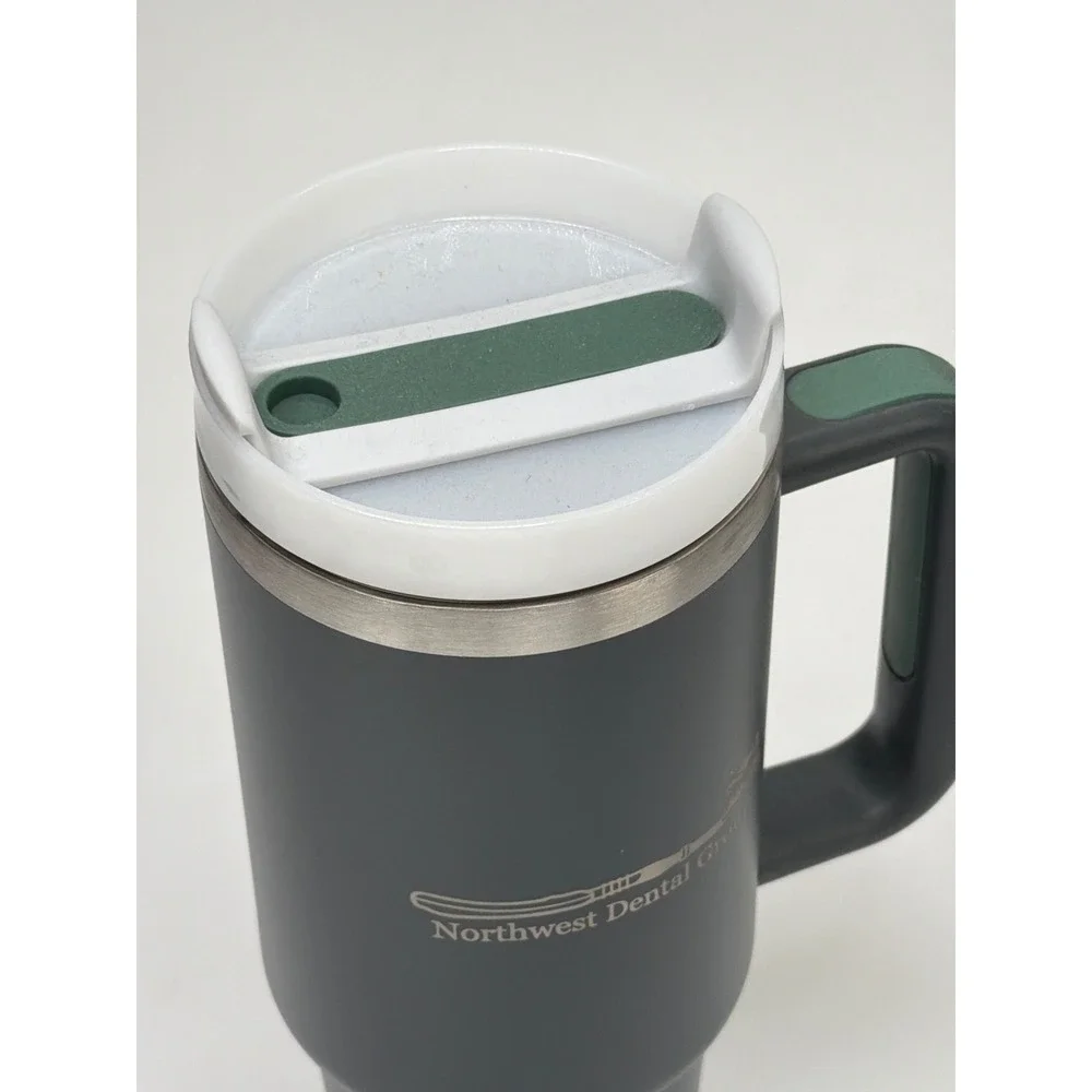 Matte Black 40oz Insulated Travel Tumbler Northwest Dental Group Logo Handle Lid